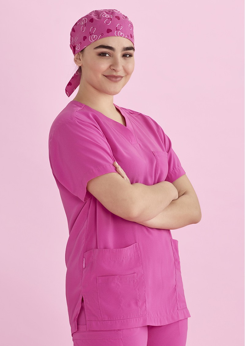 CSC246U - Unisex Pink Printed Scrub Cap