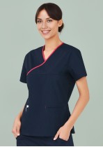 H10722 - Ladies Crossover Contrast Scrubs Top