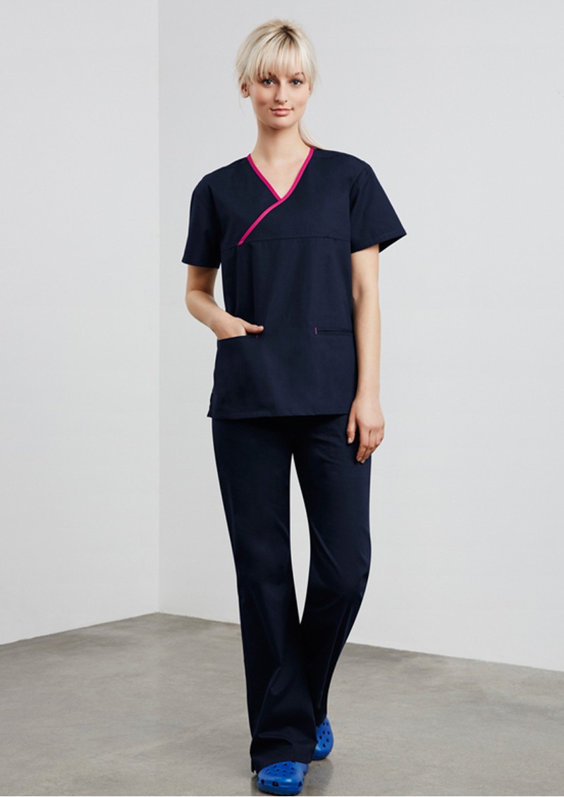 H10722 - Ladies Crossover Contrast Scrubs Top