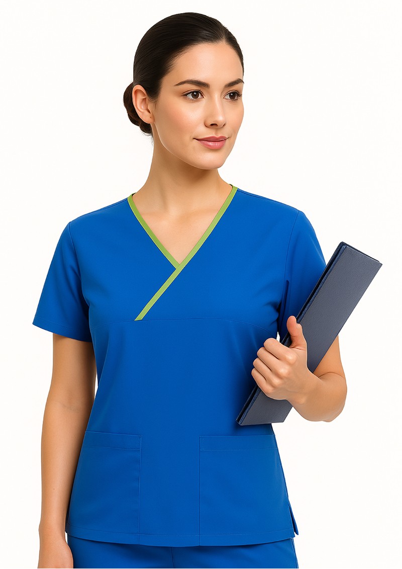 H10722 - Ladies Crossover Contrast Scrubs Top