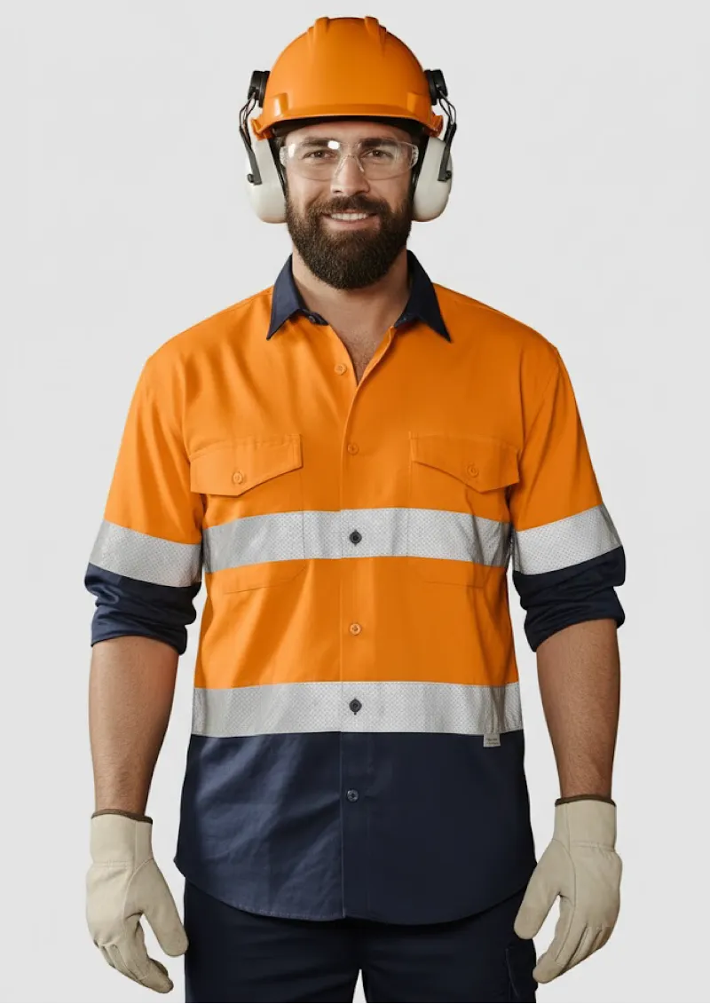 ZW129 - Hi Vis SYZMIK Mens Rugged 100% Cotton, Taped Spliced Shirt