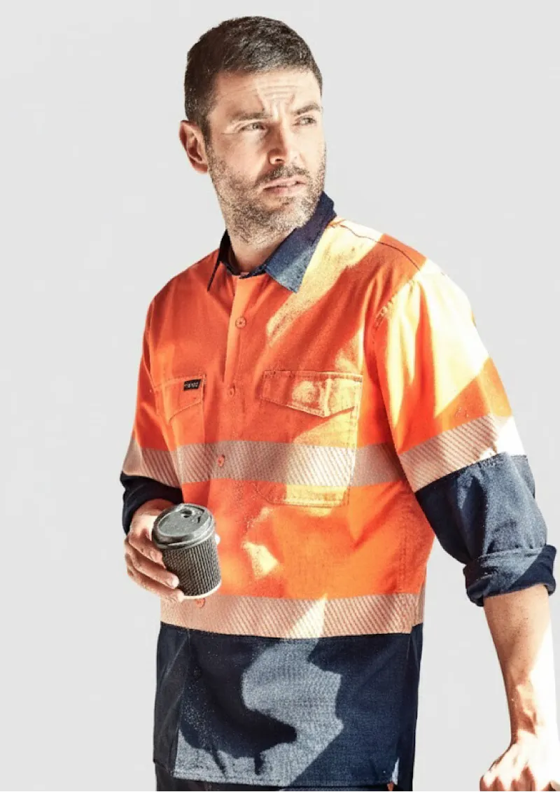 ZW229-Mens Rugged Cooling Hi Vis Segmented Tape L/S Shirt