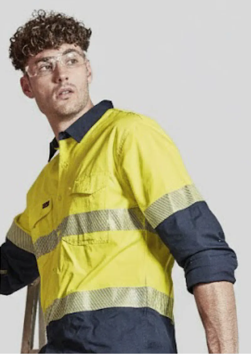 ZW229-Mens Rugged Cooling Hi Vis Segmented Tape L/S Shirt